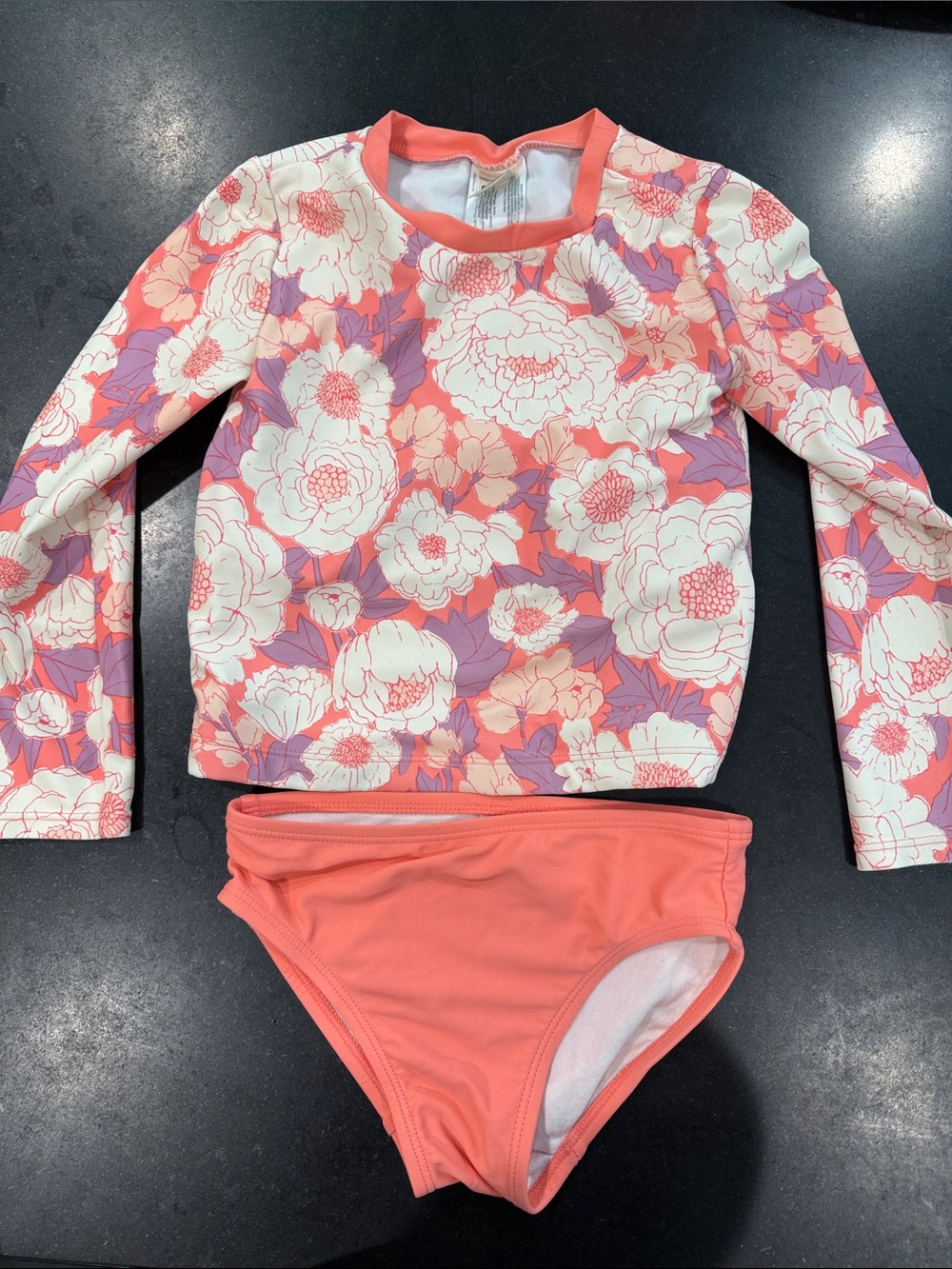 Carter's Coral Floral Long-Sleeve Rashguard Two-Piece Swim Set